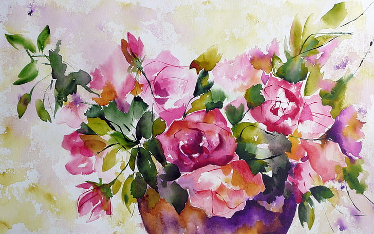 Watercolor Abstract, painting, flowers, pink, watercolor Free HD Wallpaper