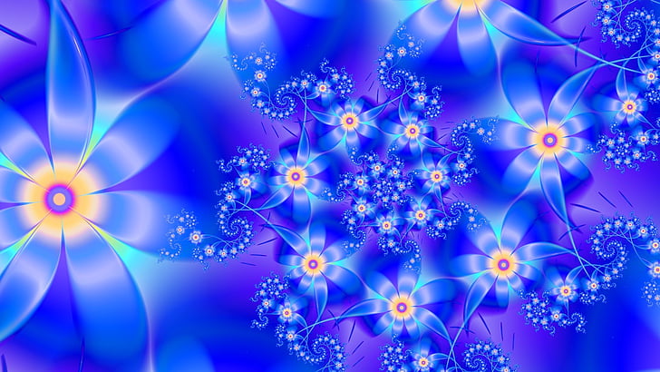 Abstract Blue Flowers, star, fantasy, holiday, digital Free HD Wallpaper