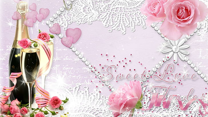 Beautiful Birthday Frames, celebrate, day, lace, flutes Free HD Wallpaper