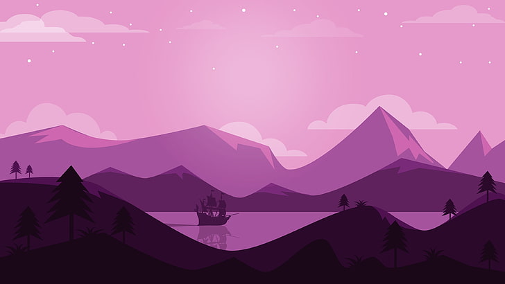 Best Purple, minimal, violet, ship, minimal art Free HD Wallpaper