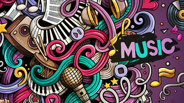 Black and White Music Note Art, graphics, doodle, artwork, design