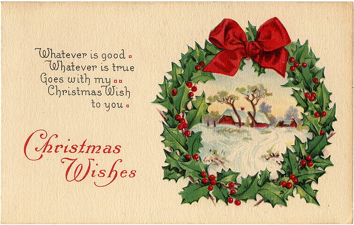 christmas, card, wreath, vintage Free HD Wallpaper