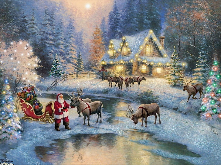 Christmas Deer, reindeer, animal themes, large group of animals, plant Free HD Wallpaper