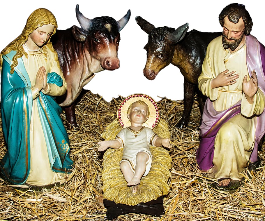 Christmas Manger Cross, christian, christmas crib figures, donkey, jesus birth Free HD Wallpaper