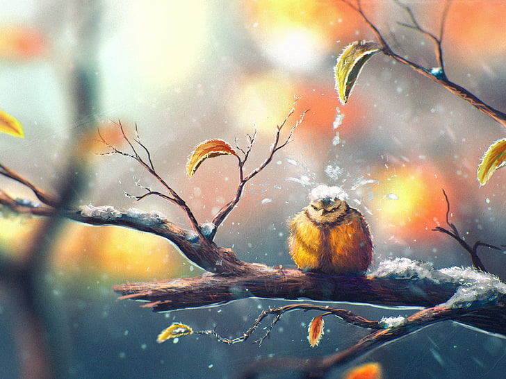 cute, wildlife, fall, leaves Free HD Wallpaper