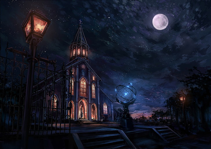 Dark Castle Painting, illuminated, dark, travel, place of worship