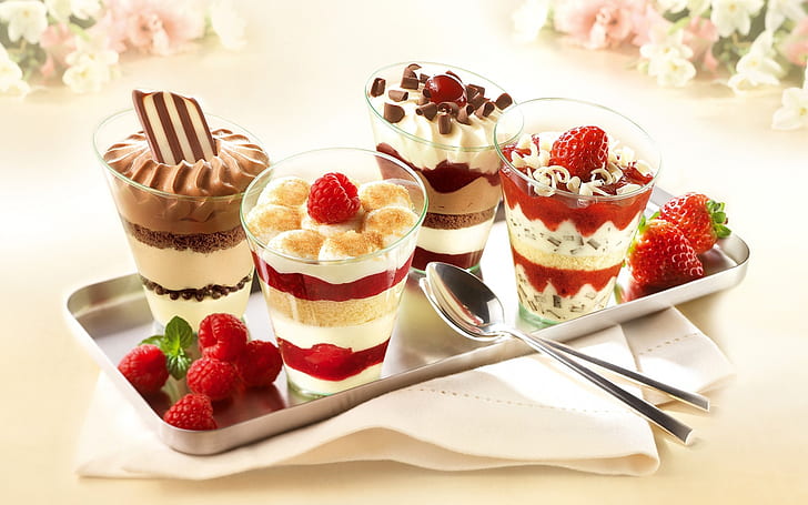 Dessert Food, drink, ice, berries, cream Free HD Wallpaper