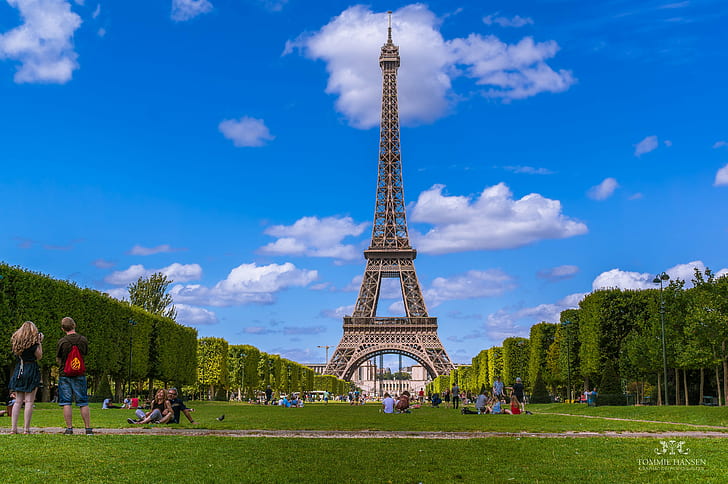 Eiffel Tower Paris France, summer, sky, tourism, paris  france Free HD Wallpaper