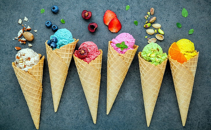 Every Ice Cream Flavor, berries, nuts, waffle cone, ice cream Free HD Wallpaper