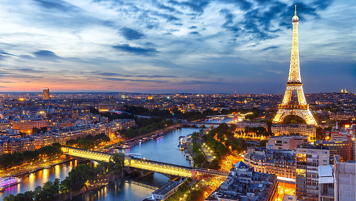 France Skyline, skyscraper, city, tourist attraction, dusk Free HD Wallpaper