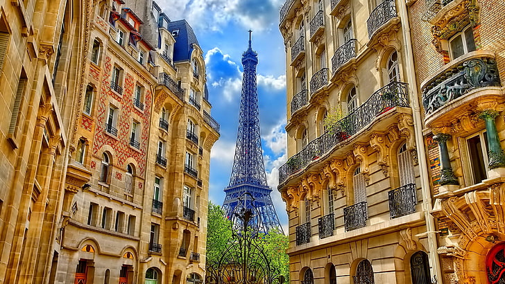 French Eiffel Tower, france, architecture, paris, street Free HD Wallpaper