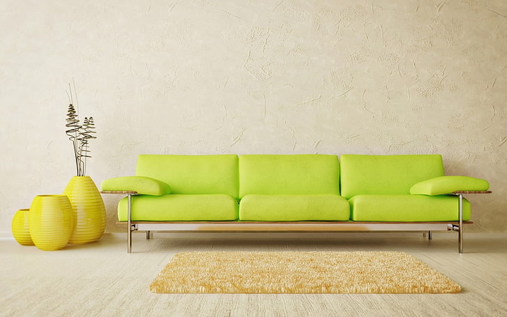 Green Living Room Set, minimalist sofa, vase, indoors, domestic room Free HD Wallpaper