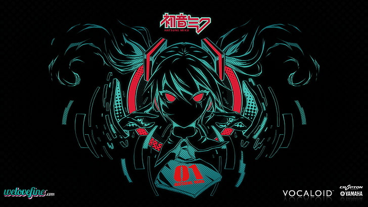 Hatsune Miku with Headphones, neon, no people, illuminated, red