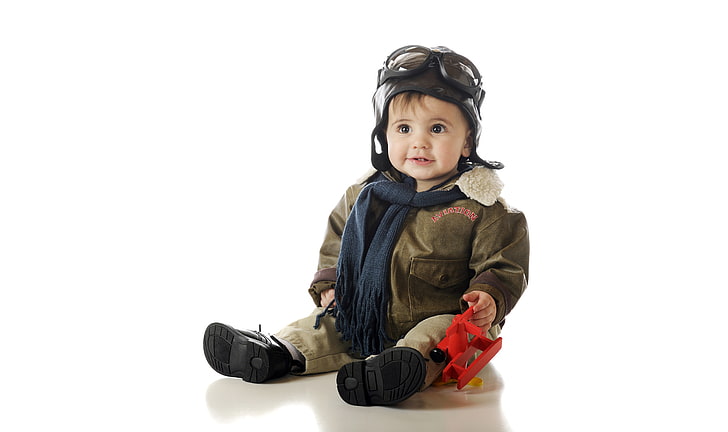 Kid Boy, outfit, pilot, cute baby boy, toy plane Free HD Wallpaper