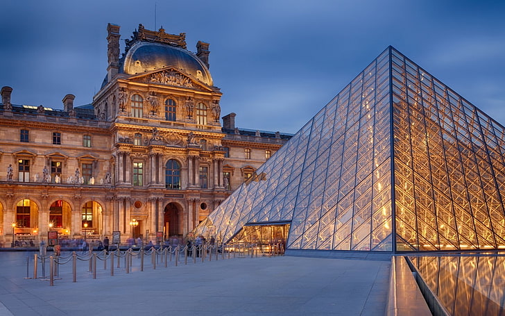 Louvre Palace, city, travel destinations, illuminated, the past Free HD Wallpaper