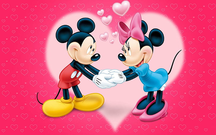 Mickey and Minnie Mouse Spring, girls, hearts, two people, minnie