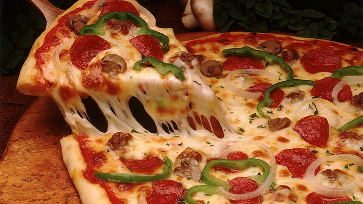 Mozzarella Cheese Pizza, readytoeat, indoors, pepperoni pizza, sausage Free HD Wallpaper