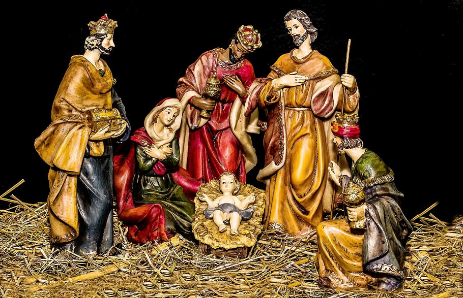 Nativity of the Lord, king  royal person, hay, statue, history Free HD Wallpaper