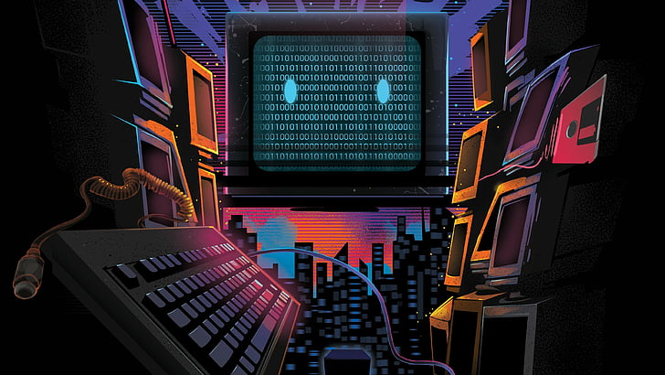 OutRun, neon, monitor, crt monitor, binary