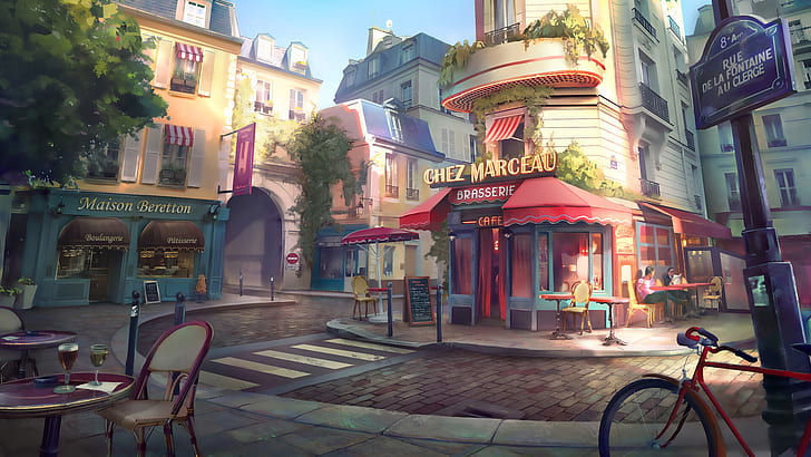 Paris PC, france, cafe, artistic, bike Free HD Wallpaper