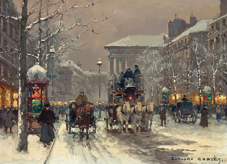 Paris Street Scene by Renoir, architecture, edouard cortes, snow, animal wildlife Free HD Wallpaper