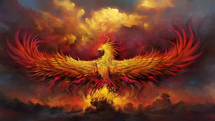 Phoenix Bird Symbolism, artwork, fantasy art, mythology, fire Free HD Wallpaper