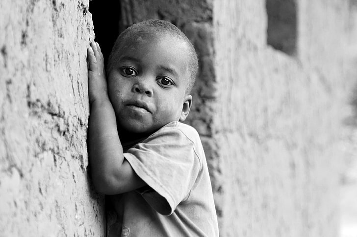 Poor Black and White, village, young, sadness, cute Free HD Wallpaper