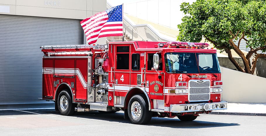 Red Fire Truck Clip Art, tree, day, san diego, building exterior