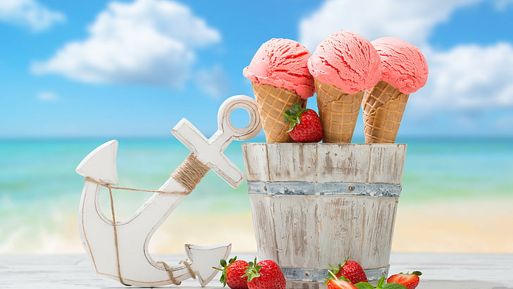 Sundaes Gelato, cones, anchor,, ice, delicious, Free HD Wallpaper