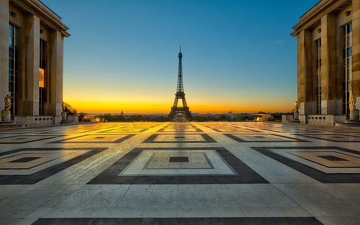 The Eiffel Tower, nature, city, no people, sunset Free HD Wallpaper