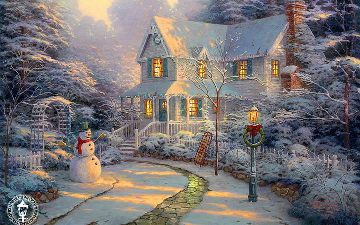 Thomas Kinkade Victorian Christmas, landscape, outdoors, scenics, christmas Free HD Wallpaper