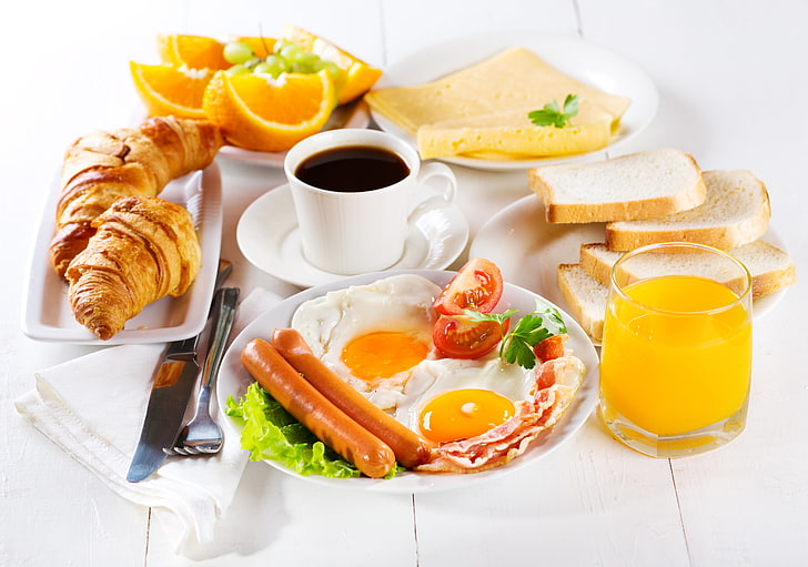 A La Carte Menu List, orange juice, plate, egg yolk, morning Free HD Wallpaper