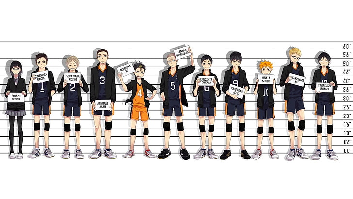 Anime Volleyball Haikyuu Names, men, in a row, real people, architecture Free HD Wallpaper