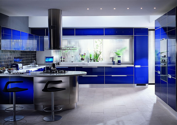 Blue Kitchen Colors, lighting equipment, built structure, domestic kitchen, stove Free HD Wallpaper