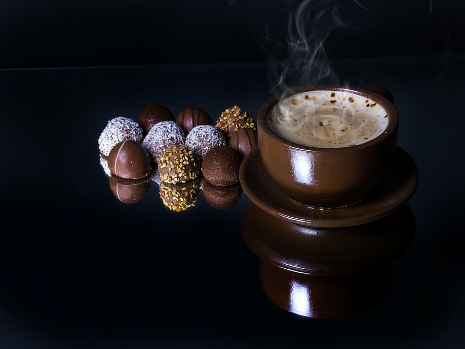 Coffee Whiskey, still life, black background, food and drink, healthy eating