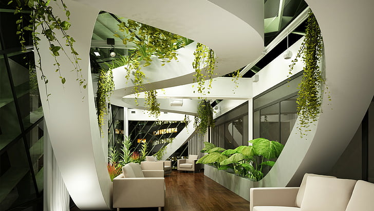 Decorating Rooms with Plants, white, living room, hightech, light shades Free HD Wallpaper