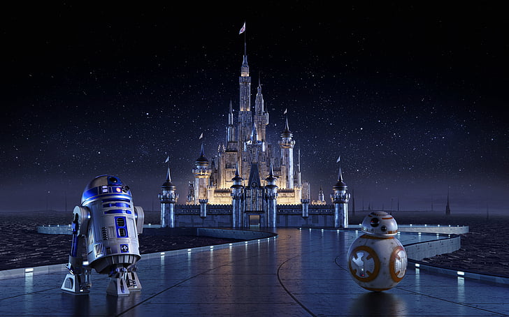 Disney Star Wars Movies, r2d2, disney castle, star wars, bb8 Free HD Wallpaper