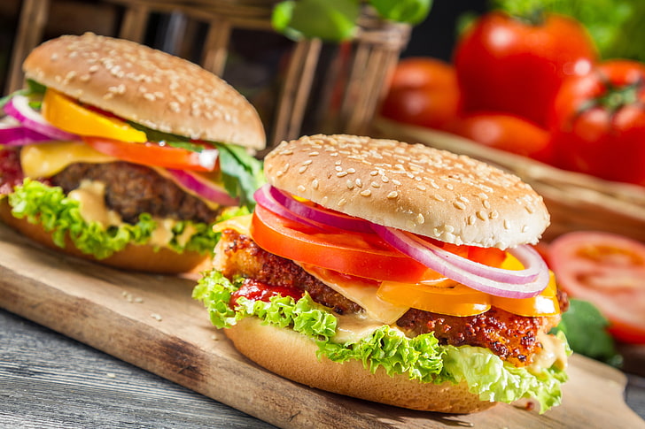 Double Cheeseburger, bun, closeup, homemade, fast food restaurant