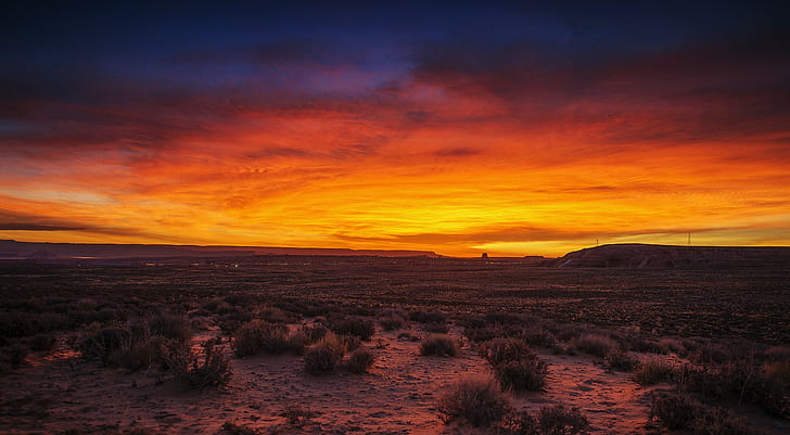 Dubai Desert Sunset, sunset, skyscape, plains, hills Free HD Wallpaper