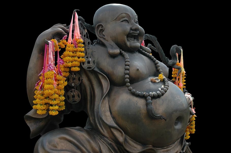 Fat Laughing Buddha Statues, male likeness, creativity, belief, art Free HD Wallpaper