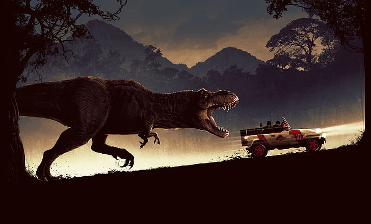 Jurassic Park 2 T-Rex, car, dinosaur, jurassic park, tyrannosaurus rex