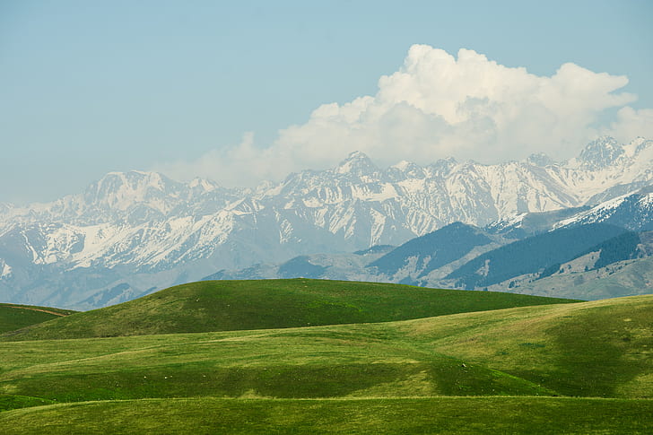 Lighthouse, grass, landscape, mountains, kazakhstan Free HD Wallpaper