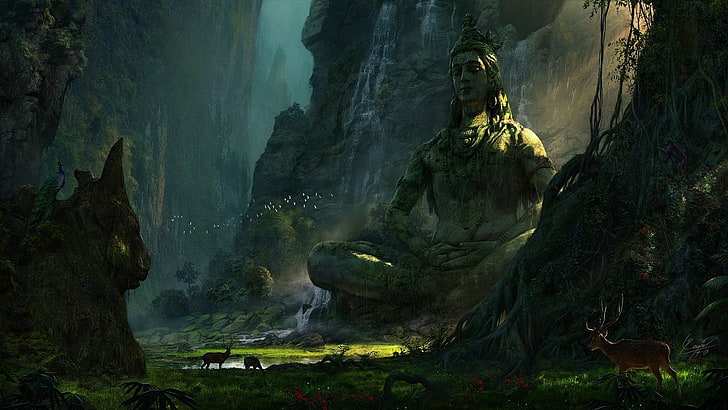 Lord Shiva Face, outdoors, cave, rock, tranquility