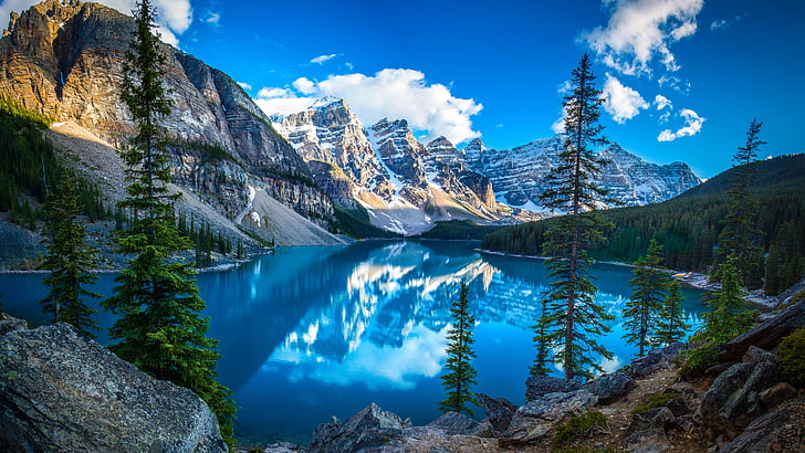 Moraine Lake, sky, canada, mountain lake, reflection Free HD Wallpaper