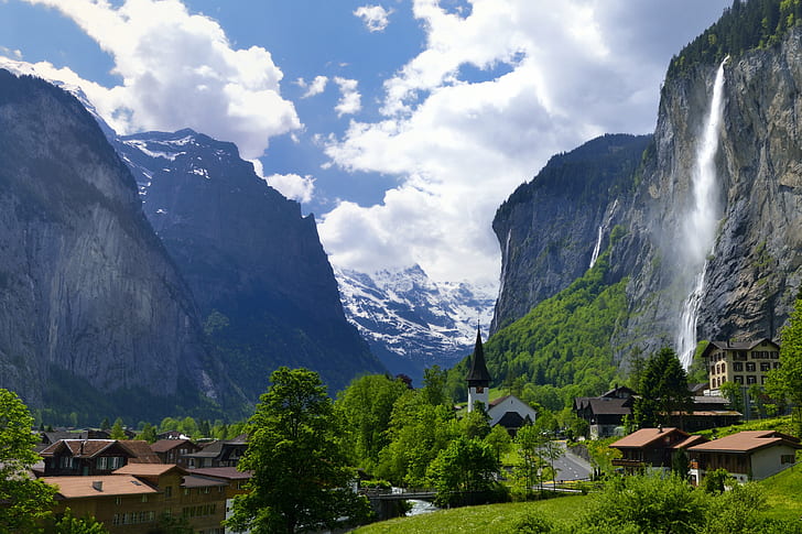 of Lauterbrunnen, summer, outdoors, mountain, european alps Free HD Wallpaper