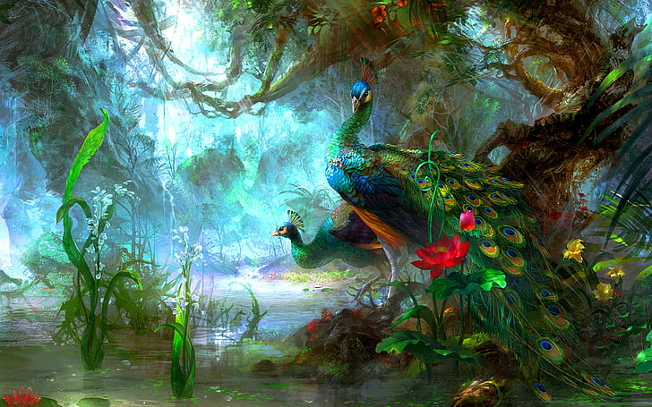 Peacock Artwork, sea, animal wildlife, fantasy art, underwater Free HD Wallpaper