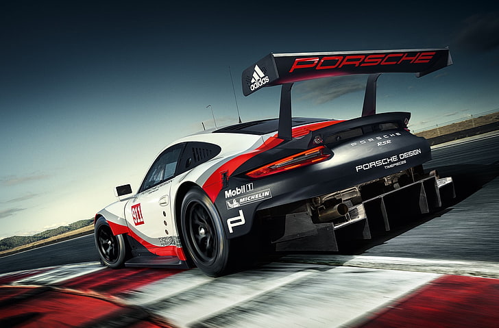Porsche 911 RSR, red, communication, motorsport, nature Free HD Wallpaper