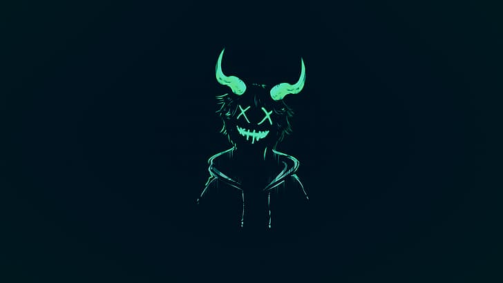 Red Devil Skull, alone in the dark, crazy face, photoshop, horns