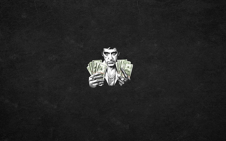 Scarface Costume, black background, crumpled, finance, people Free HD Wallpaper