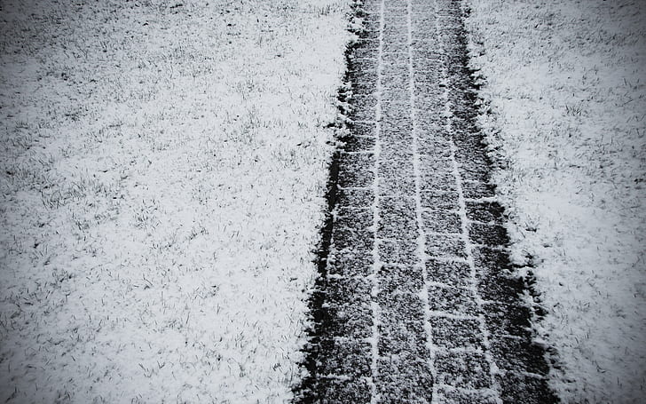 tire tracks, snow, grass, tracks Free HD Wallpaper